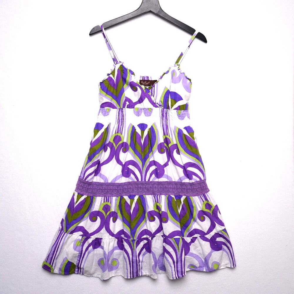 Y2K Speed Control Boho Sundress Abstract Print Smocked Bodice‎